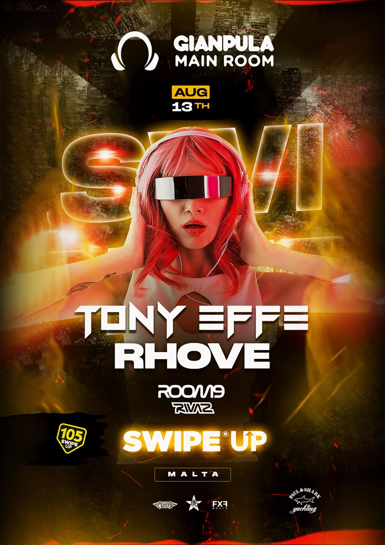 105 Swipe Up Live in Malta at Gianpula Mainroom Ft. Tony Effe | Rhove | Room9 | Rivaz poster