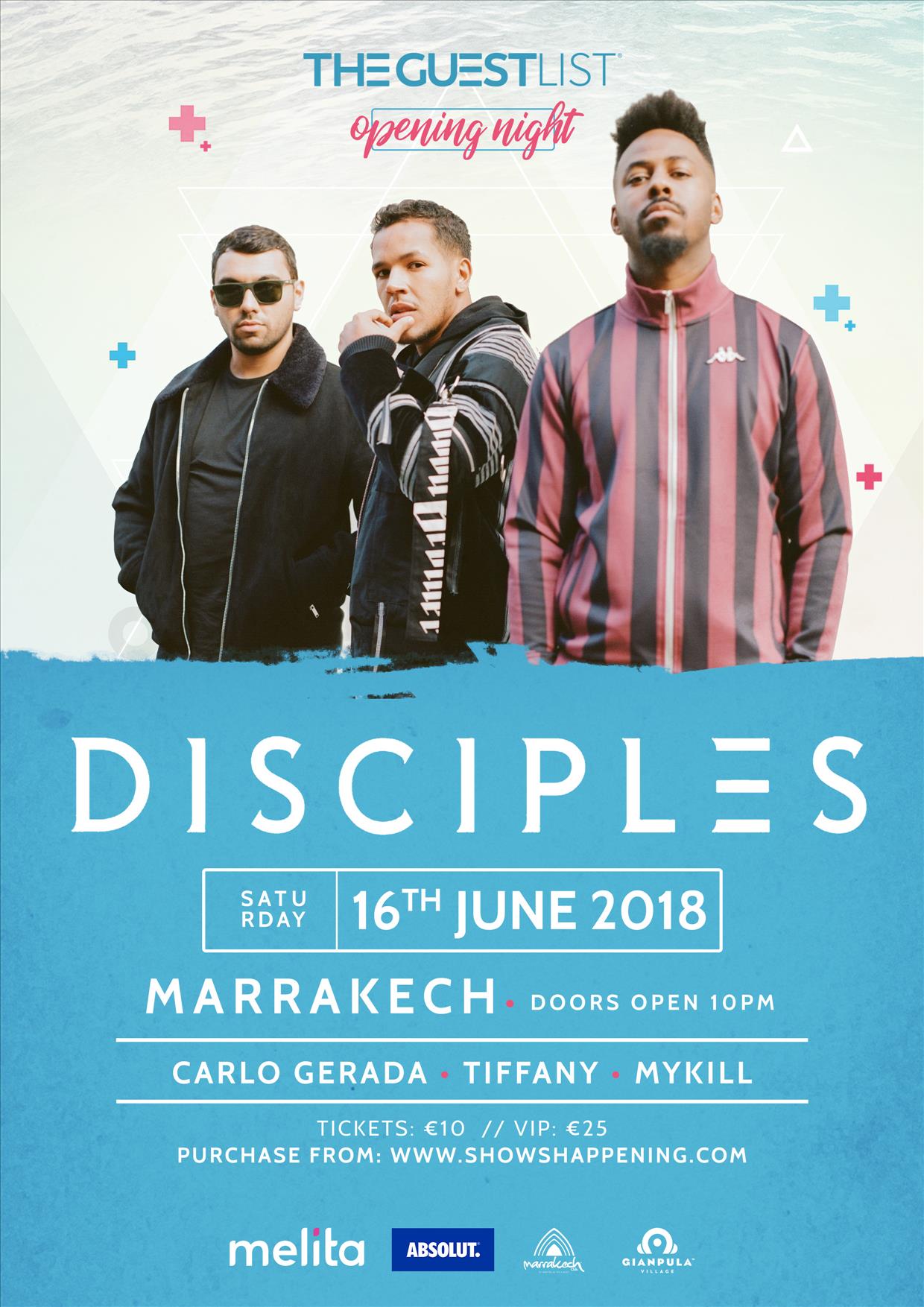 The Guestlist Opening featuring DISCIPLES 16:06:18 Marrakech Club poster