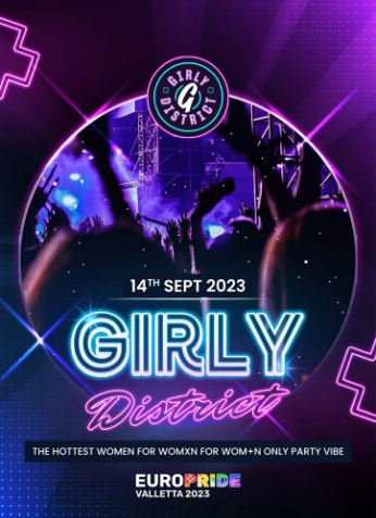 EUROPRIDE 2023 - GIRLY DISTRICT WOMEN FOR WOMXN FOR WOM+N poster