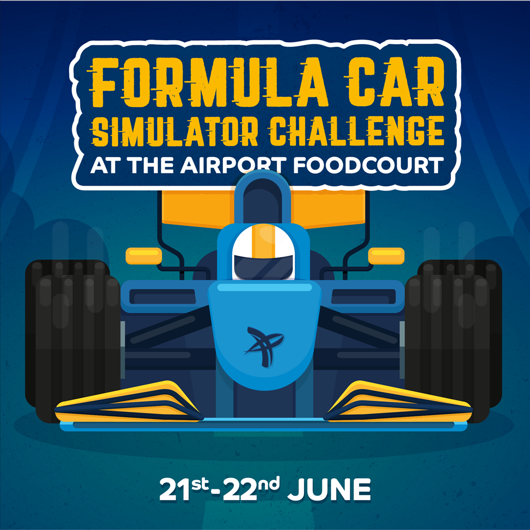 Formula Car Simulator Challenge at the Airport Food Court poster