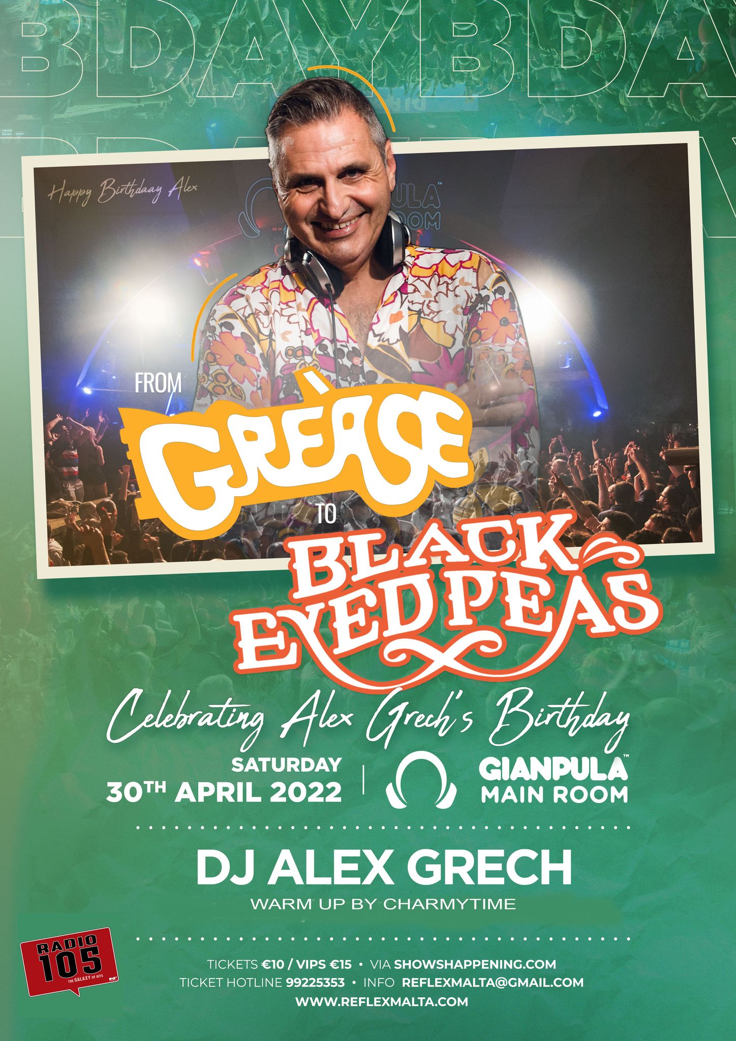 From Grease to Black Eyed Peas Birthday Party with DJ Alex Grech poster