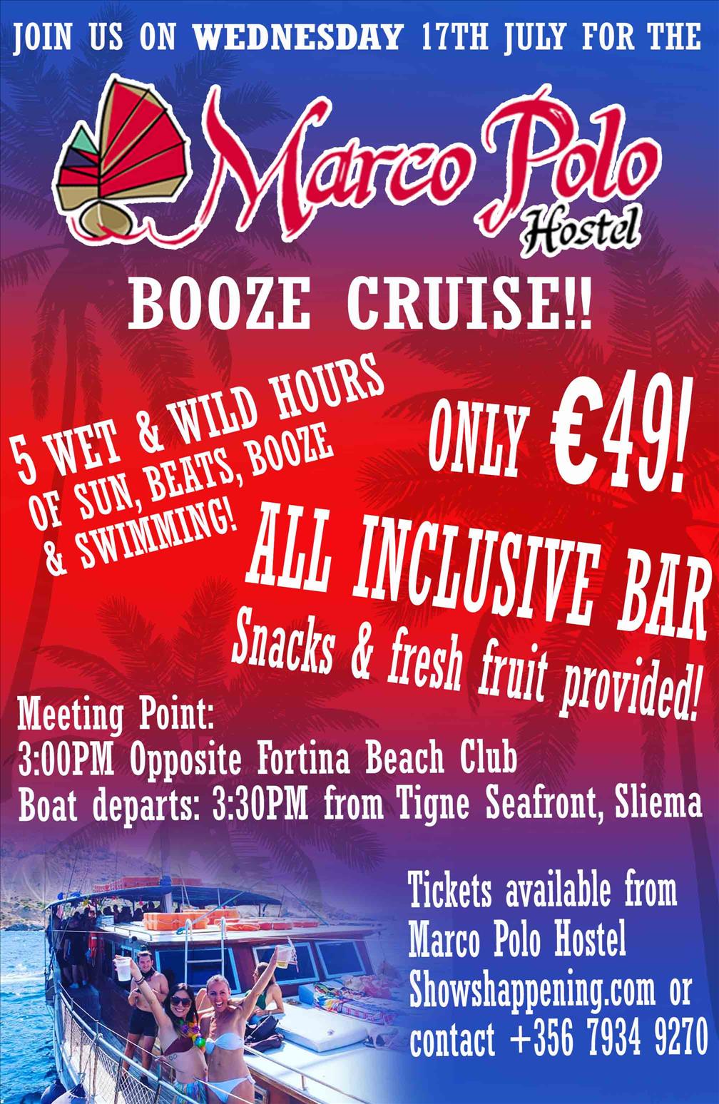 Marco Polo Hostel Booze Cruise poster