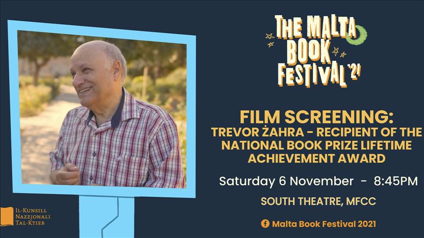 The Malta Book Festival 2021: Film Screening: Trevor Żahra - Recipient of the National Book Prize Lifetime Achievement Award poster