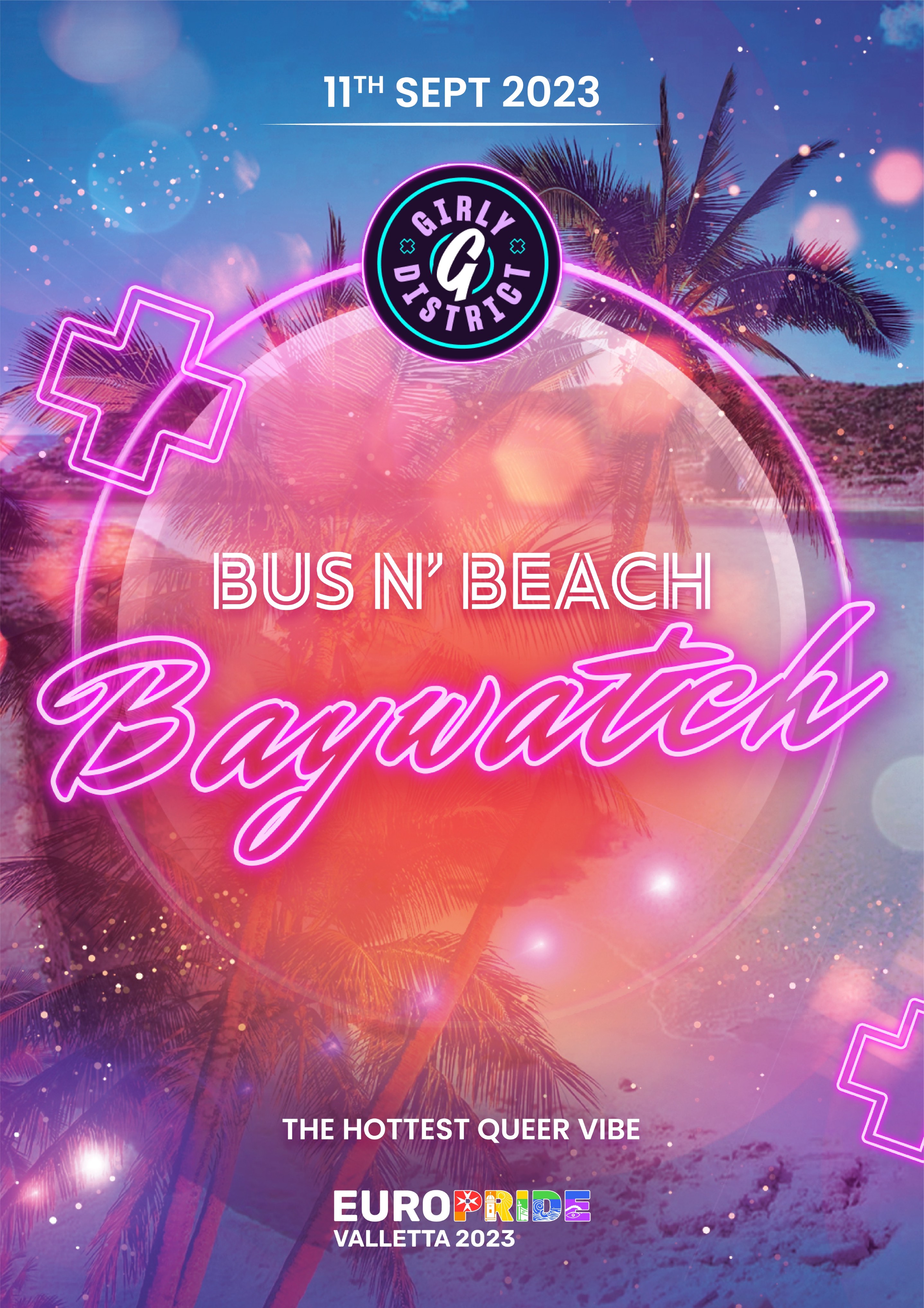 EUROPRIDE 2023 - QUEER BUS n' BEACH BAYWATCH poster