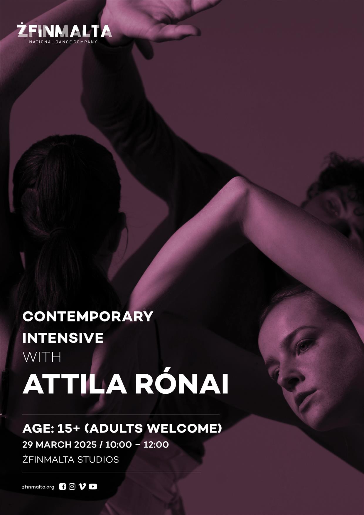 Contemporary Intensive with Attila Rónai:  ŻfinMalta National Dance Company poster