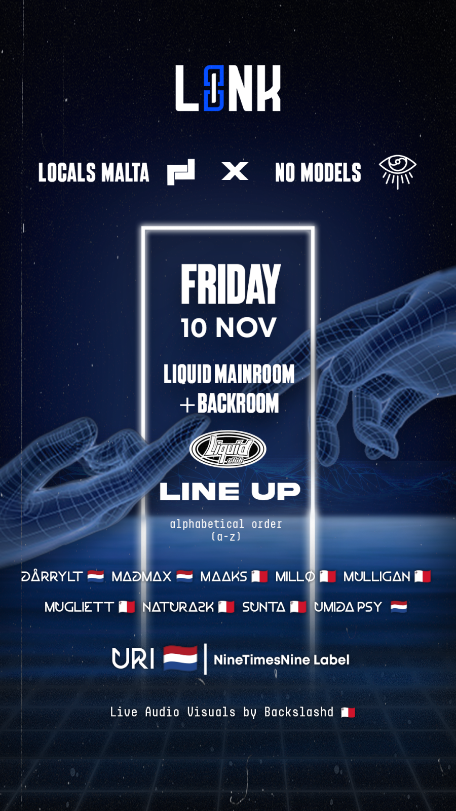 Locals // LINK: Nø Models (NL) //  Friday 10th November 2023 // Liquid Mainroom & Backroom poster