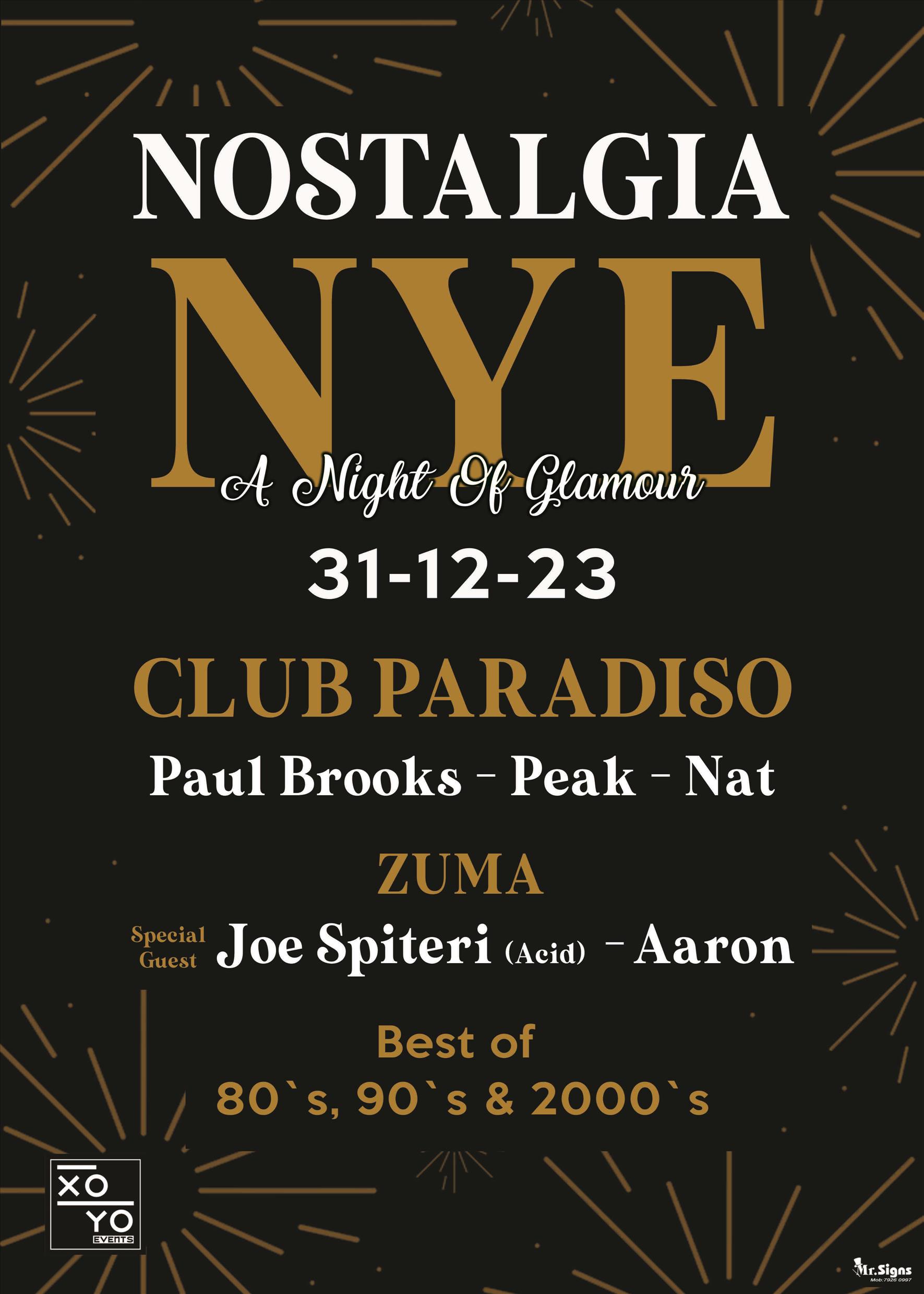 NOSTALGIA NYE / CLUB PARADISO / 31-12-23 poster