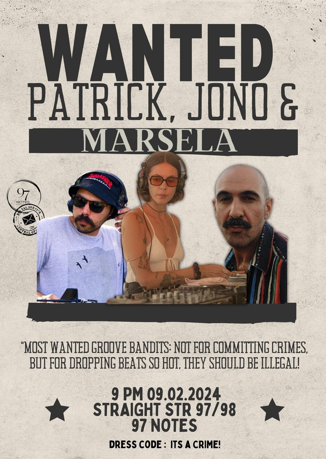 Patrick - Marsela - Jono - DJ sets @97Notes poster