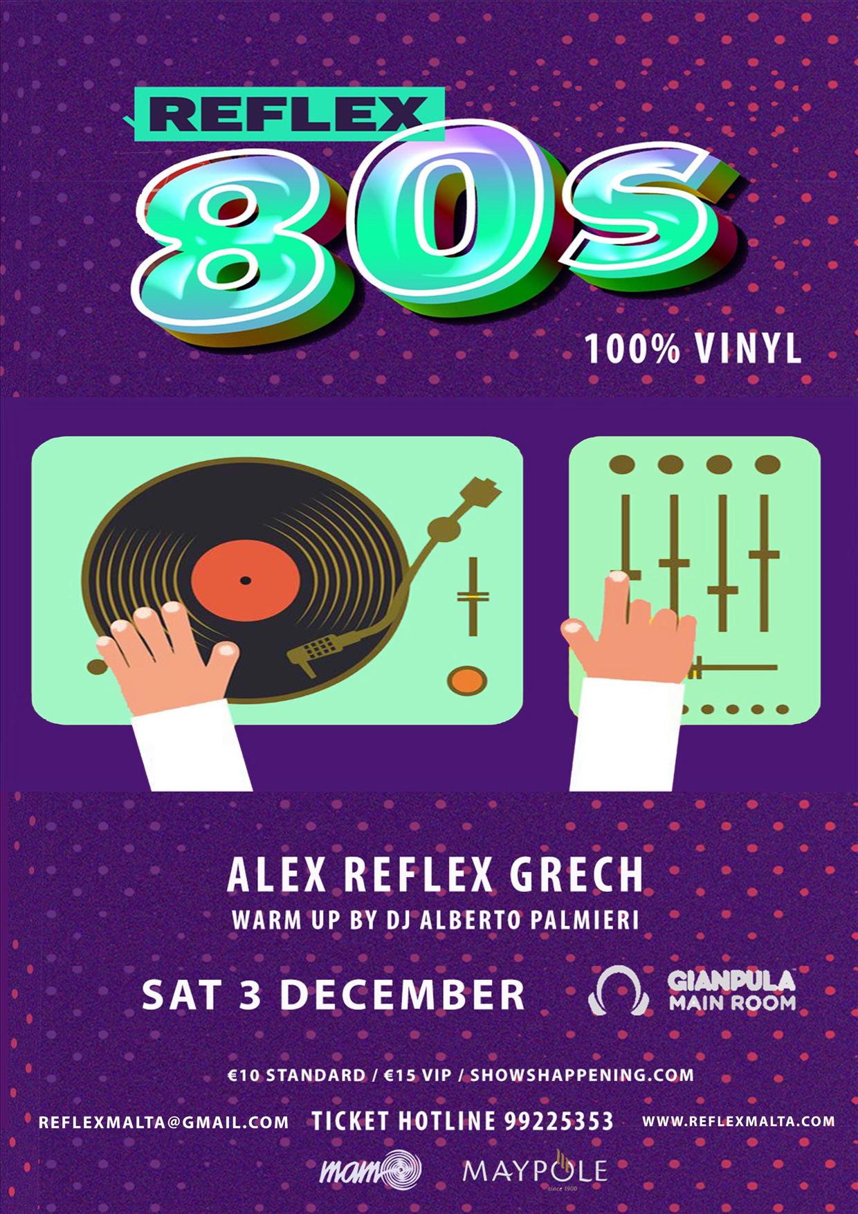 REFLEX 80's Party - 100% Vinyl - DJ Alex Grech poster