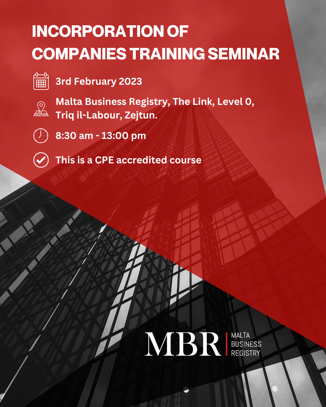 The Malta Business Registry Training Seminar - Incorporation of Companies poster