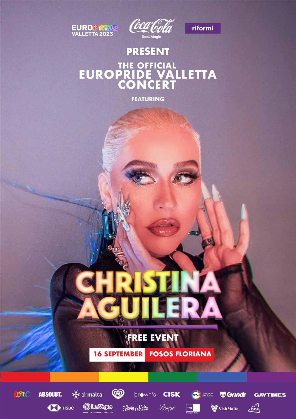 The Official EuroPride Valletta Concert feat. CHRISTINA AGUILERA poster