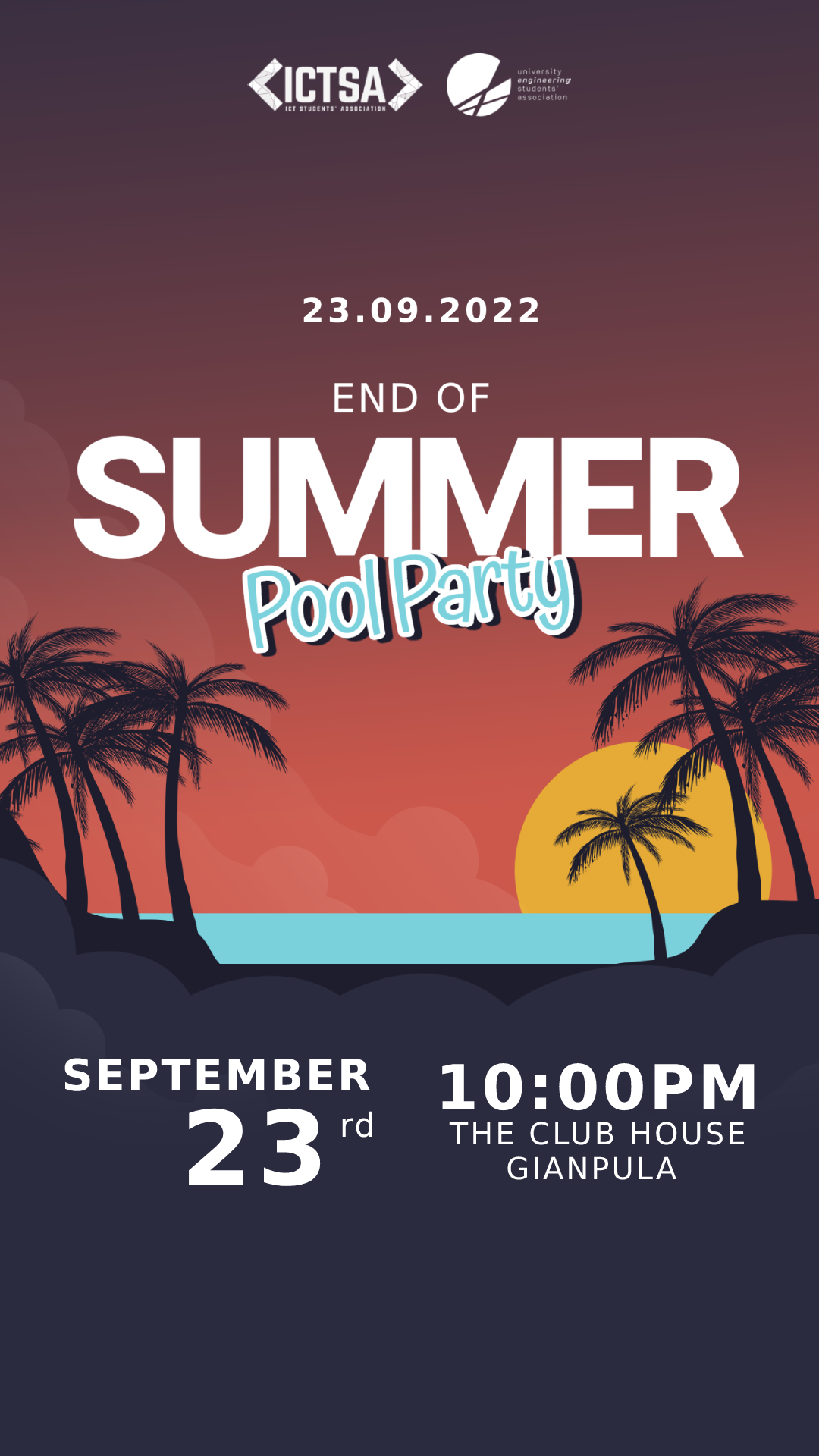 UESA x ICTSA | End of Summer Pool Party poster
